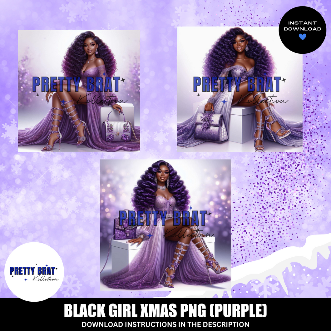 Black Girl Xmas PNG (Purple)